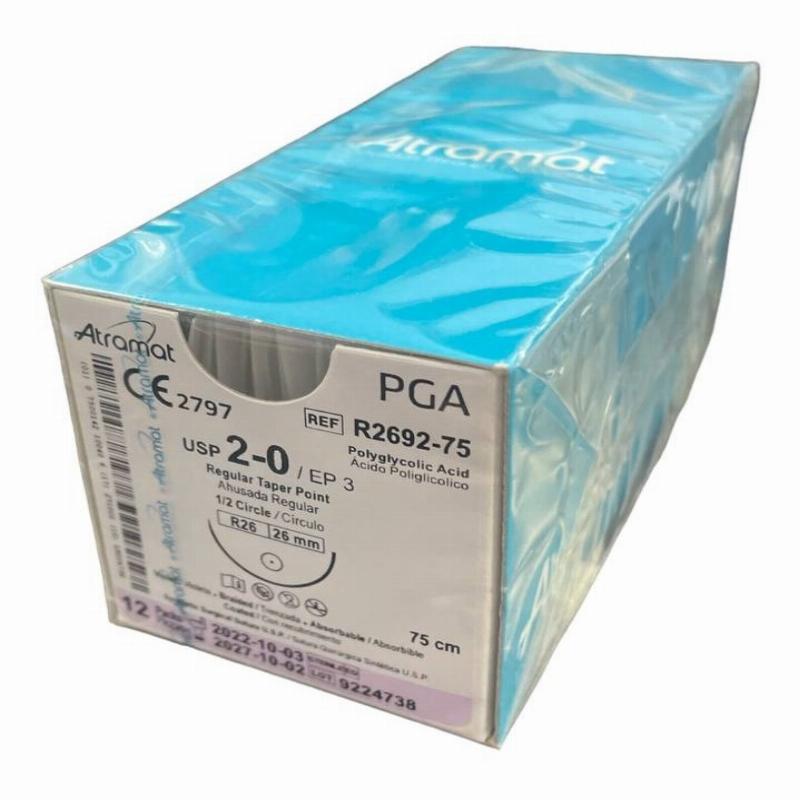 PGA (полігліколід) R2692-75 плетений фіолетовий, що розсмоктується USP 2-0 (EP3) з колючою голкою 26мм, 1/2 кола, довж. нитки 75см